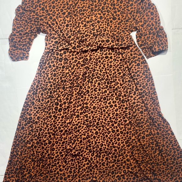 Kiyonna Brown & Black Cheetah Print Midi Dress With Ruching On The Sleeve 14-16 - Picture 4 of 13